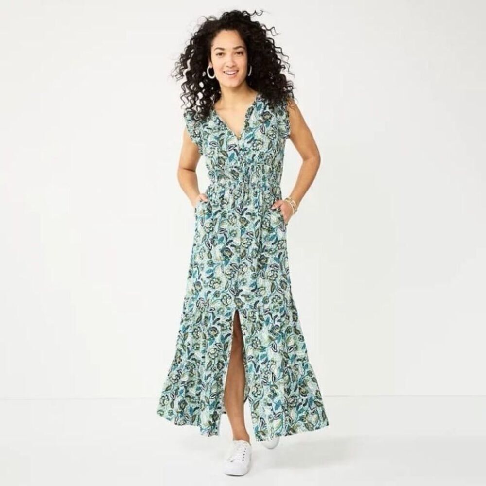 Sonoma ruffle cap sleeve smocked button down maxi dress plus size 4X